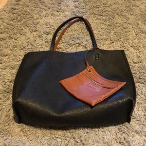 Street Level Reversible Faux Leather Tote&Wristlet